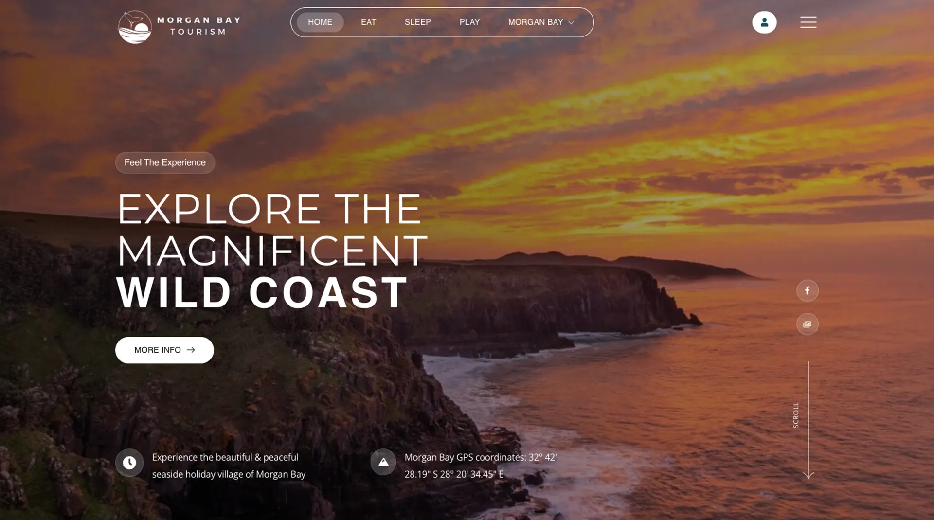Morgan Bay home page: explore the magnificent Wild Coast, over a sunset
